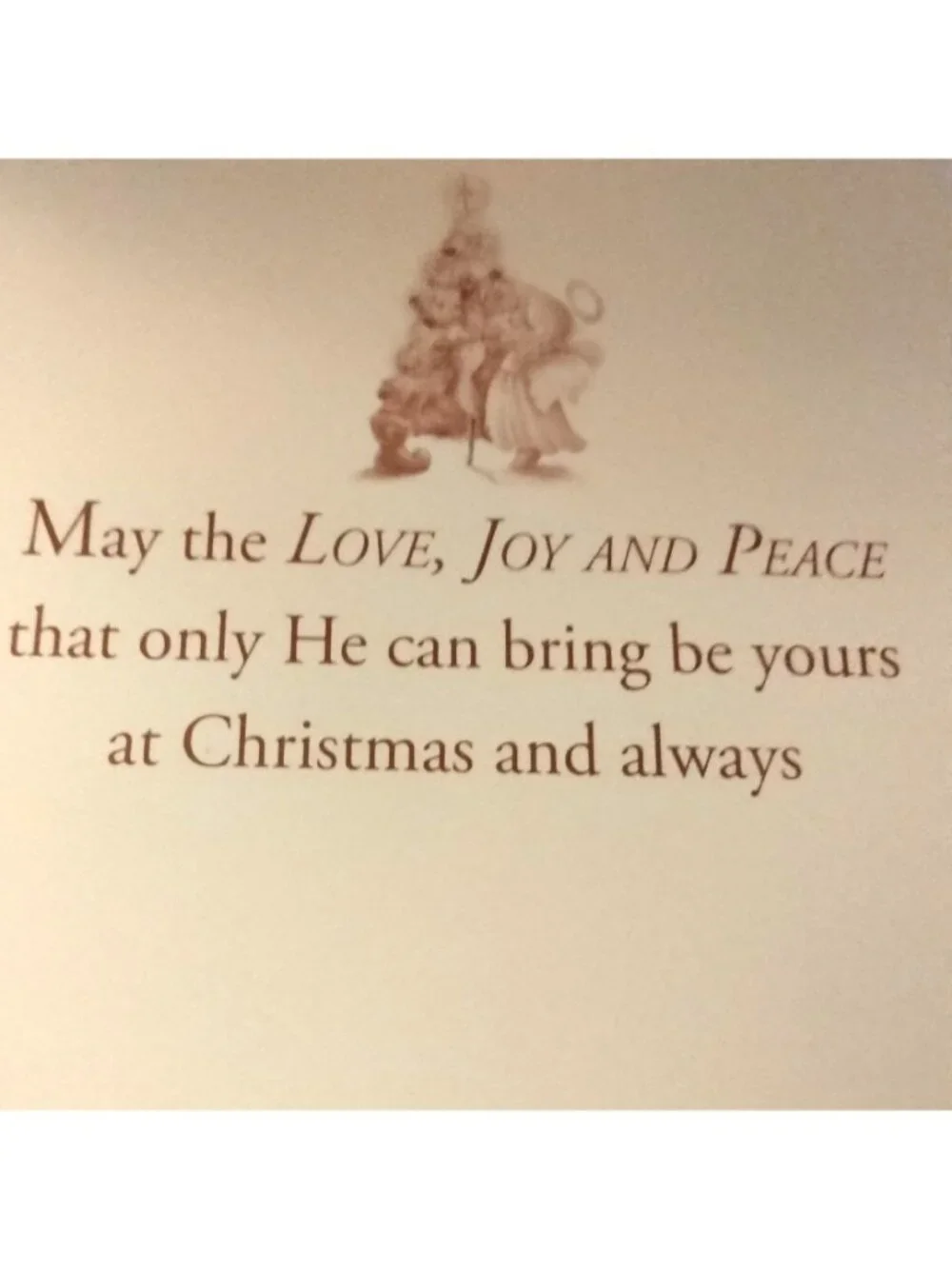 Love Joy  Peace Christmas Card Angel Christmas Tree Envelope
